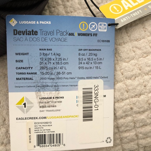 Eagle Creek Deviate 60L ladies Travel pack, new never used with tags. - Picture 3 of 5